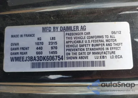 2013 Smart Fortwo Pure из США, поврежденный, VIN WMEEJ3BA3DK606754